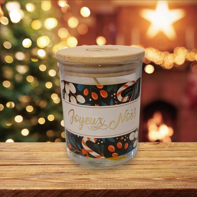 Bougie verre "Joyeux Noël " bleu