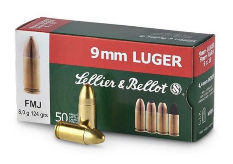 Sellier & Bellot Pistol Ammo in 9mm Luger (124 grain / 8 gram) FMJ Box of 50
