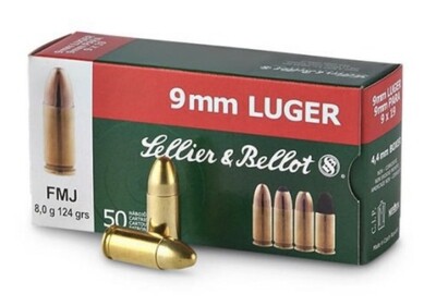 Sellier & Bellot Pistol Ammo in 9mm Luger (115g) FMJ Box of 50