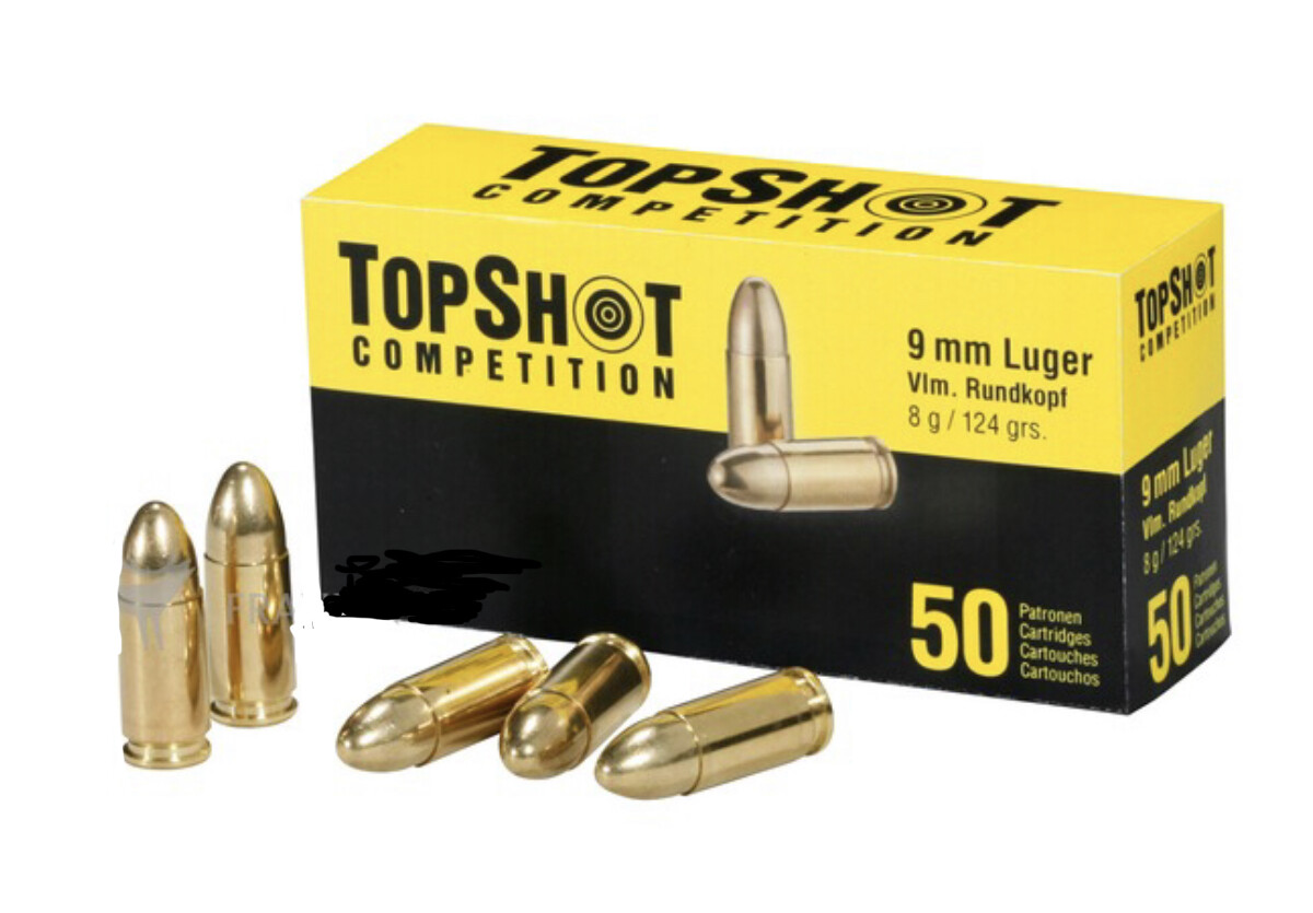 Top Shot Competition 9mm 124 grain FMJ  Box of 50 Rounds