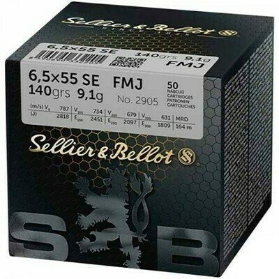 Sellier & Bellot FMJ Ammunition 6.5 X 55 SE 140 grain Full Metal Jacket box of 50