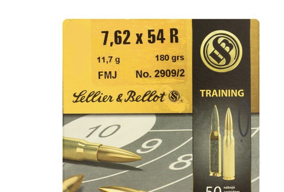 Sellier & Bellot FMJ Ammunition 7.62X54 R 180 grain Full Metal Jacket box of 50