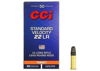 CCI Standard Velocity Ammunition 22 Long Rifle 40 Grain Lead Round Nose Box of 50