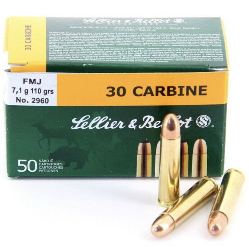 30 Carbine Sellier &amp; Bellot 110gr. 7,1g FMJ Ammo. 50rds -