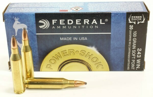 Federal Ammunition Powerâ¢Shok Rifle 243 Win  100 grain, Pack 20 Rounds