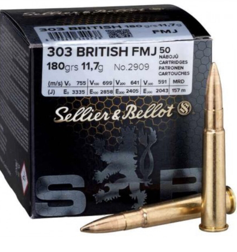 Sellier & Bellot 303 British, Full Metal Jacket 180 grain box of 50