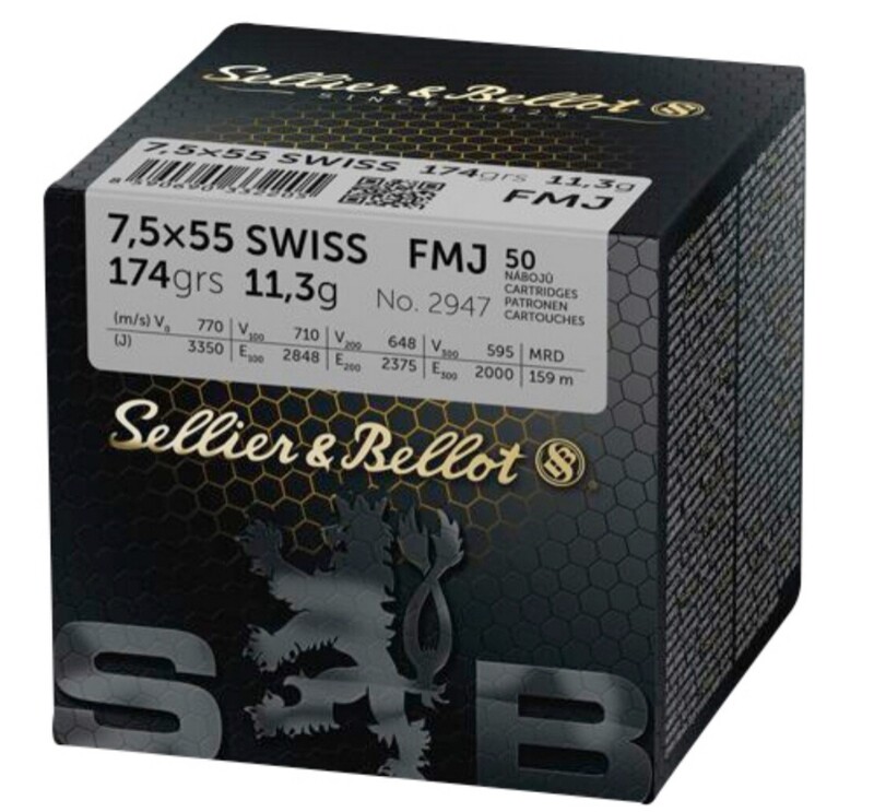 SELLIER & BELLOT cal.7.5x55 Swiss FMJ Box of 50 Rounds