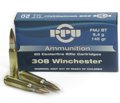 PPU 308 Winchester 145gr FMJ BT Box of 20 rounds