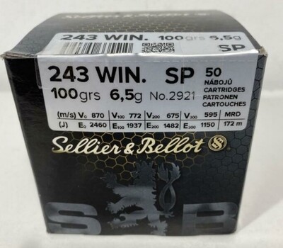 Sellier & Bellot, .243 Winchester, SP, 100 Gr, box of 50 rounds.
