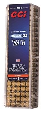 CCI .22 RIMFIRE CLEAN SUBSONIC 40GR BLUE POLY COATED RN (PER 100)