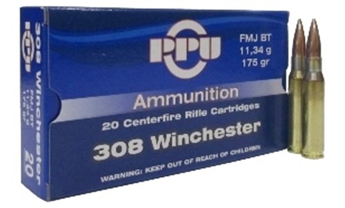 PPU .308WIN 175gr FMJ BT Box of 20 rounds