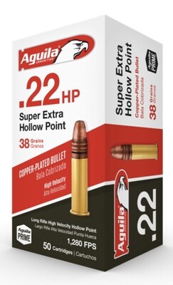 AGUILA AMMUNITION22 LR HOLLOW POINT COPPER PLATED HOLLOW POINT38 GRAIN Box of 50 Rounds