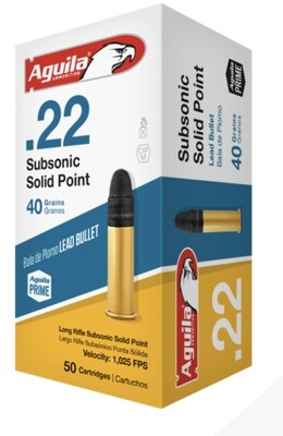 AGUILA AMMUNITION22 LR SUBSONIC LEAD SOLID POINT 40 GRAIN box 50 Rounds