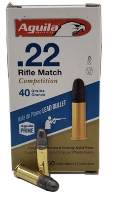 22 Long Rifle - Aguila Rifle  Match Competion 40 Grain LRN Box of 50 Rounds.