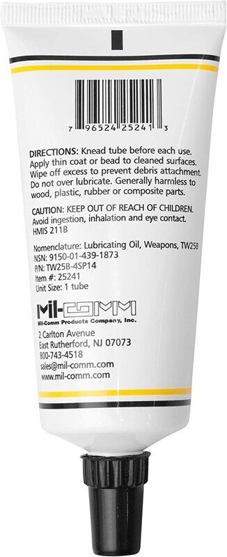 Mil-Comm TW25B Gun Grease 4-Ounce Tapered Tip Tube, Synthetic Lubricant