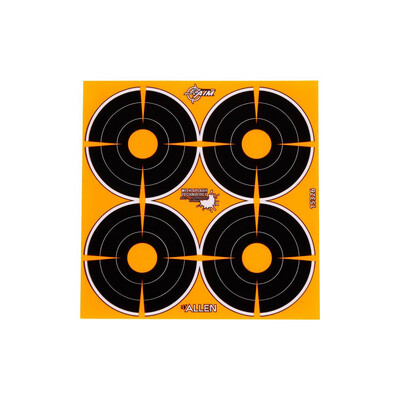 EZ Aim® Adhesive Splash Reactive Paper Shooting Targets, 3" Bullseye, 4 Targets Per Sheet, 12-Sheets, Black/Orange
