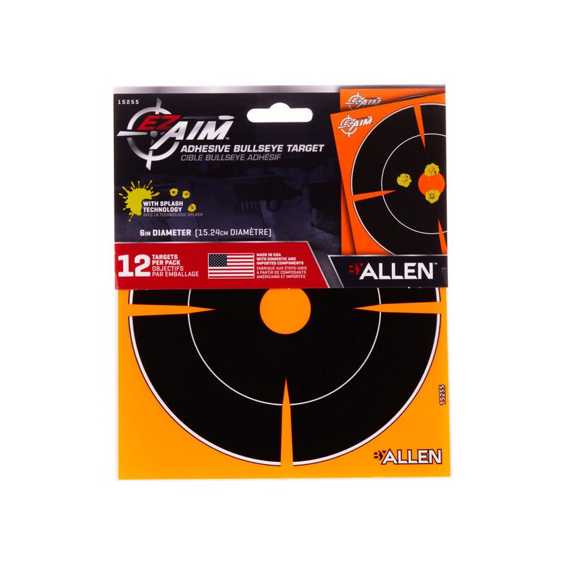 EZ Aim® Adhesive Splash Reactive Paper Shooting Targets, Bullseye, 6"W x 6"H, 12-Pack, Black/Orange