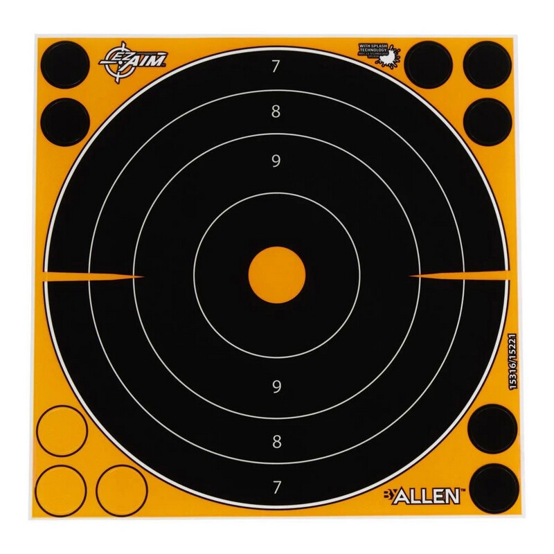 EZ Aim® Adhesive Splash Reactive Paper Shooting Targets, Bullseye, 8&quot; 30-Pack, Black/Orange