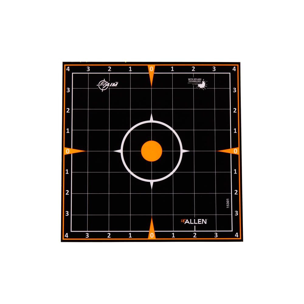EZ Aim® Adhesive Splash Reactive Paper Shooting Targets, Sight-In Grid, 8"W x 8"H, 6-Pack, Black/Orange