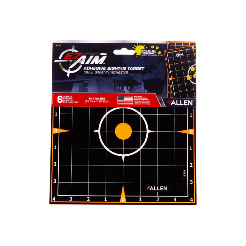 EZ Aim® Adhesive Splash Reactive Paper Shooting Targets, Sight-In Grid, 8"W x 8"H, 6-Pack, Black/Orange