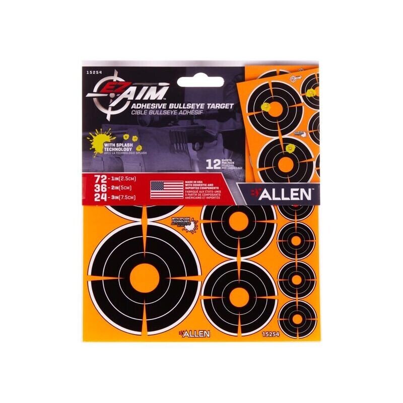 EZ Aim®  Adhesive Splash Reactive Paper Shooting Targets, Bullseye Variety Pack, 1", 2", &amp; 3" Targets, 12-Sheets
