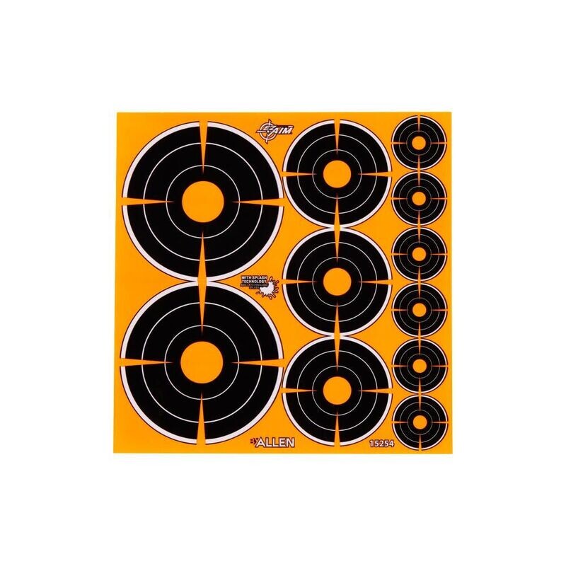 EZ Aim®  Adhesive Splash Reactive Paper Shooting Targets, Bullseye Variety Pack, 1&quot;, 2&quot;, &amp; 3&quot; Targets, 12-Sheets
