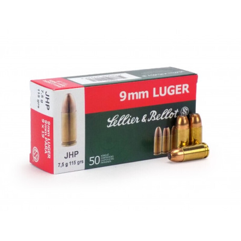 Sellier &amp; Bellot Pistol Ammo in 9mm Luger (115 grain / 7.5 gram) FMJ Box of 50