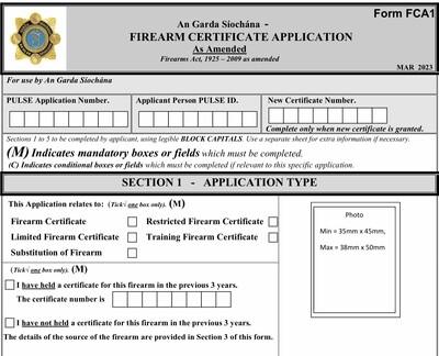 Firearms Application for License  FCA1 download March  2023