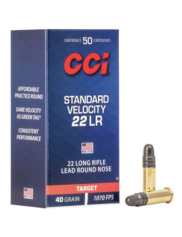 CCI Standard Velocity Ammunition 22 Long Rifle 40 Grain Lead Round Nose (Box of 50)