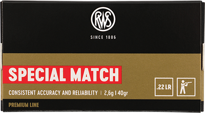 RWS Special Match Ammunition 22 Long Rifle 40 Grain Lead Round Nose Box of 50