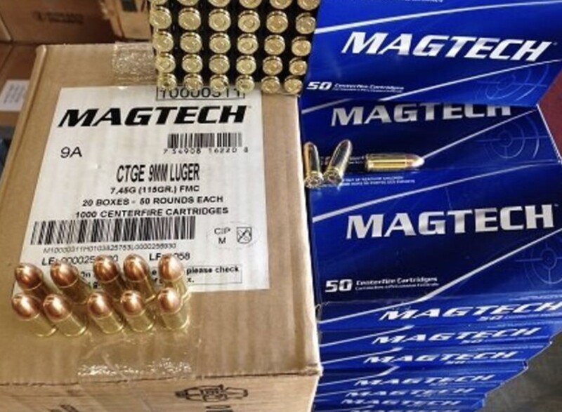 Magtech, 9mm, Pistol Ammo in  FMJ, 124 Grain, Box of  50 Rounds