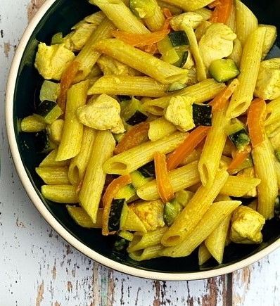 Penne poulet curry poivrons