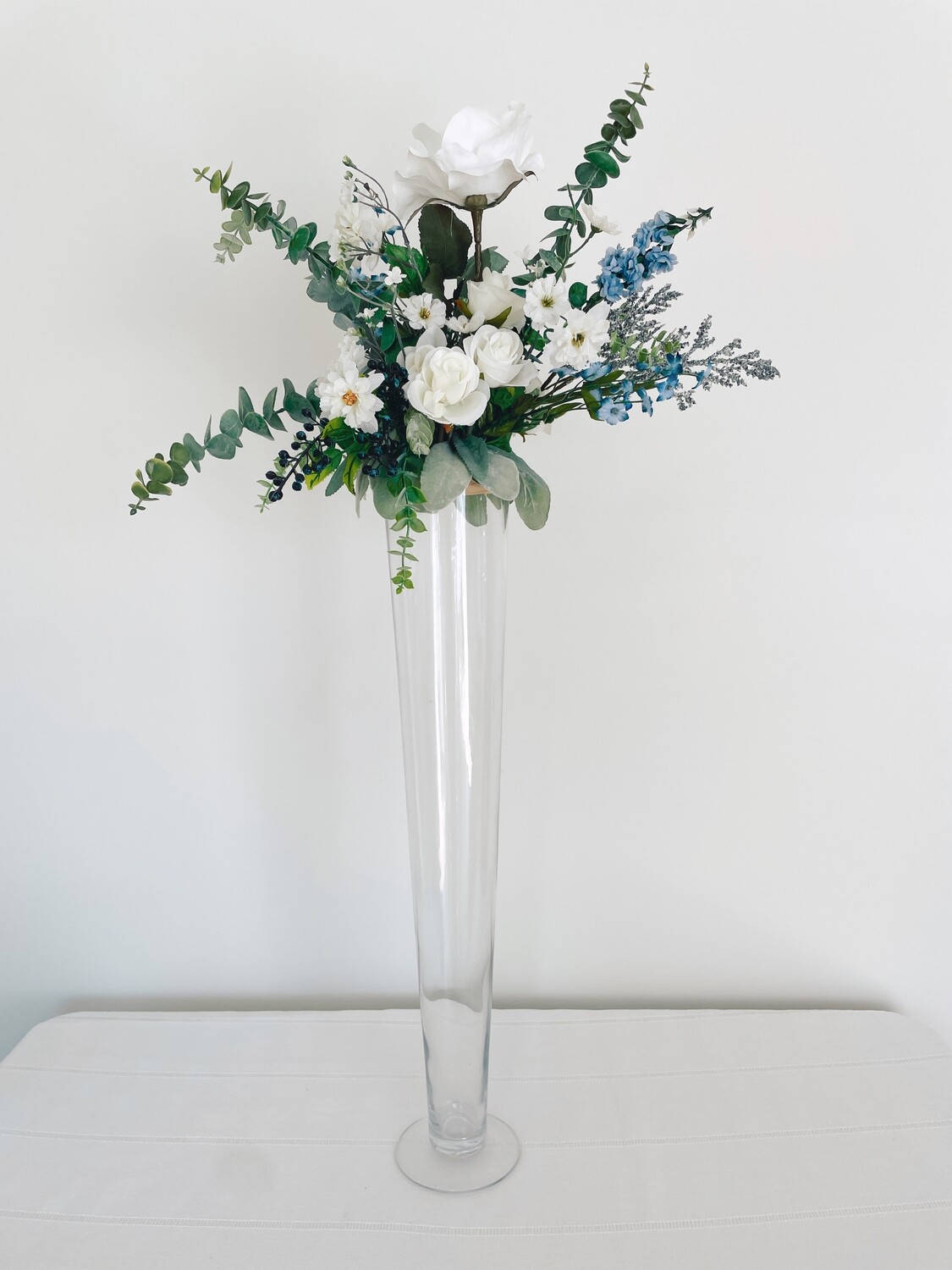 Little Touch of Blue Glass Vase Centerpiece (Rental)