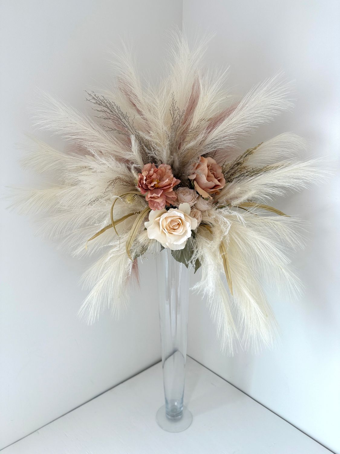 Blushing for You Ex-Large Tall Glass Vase Blush Centerpiece (Rental)