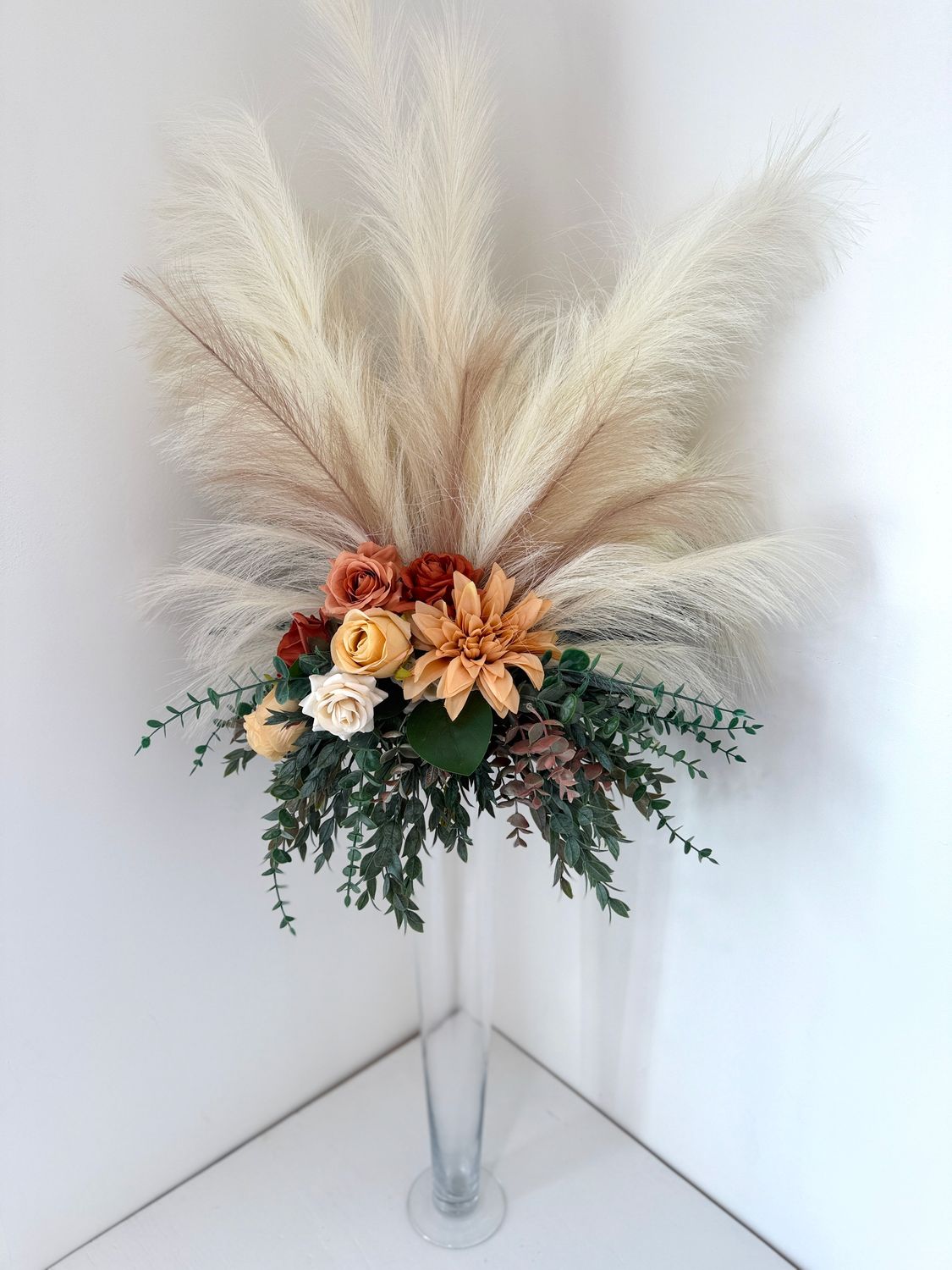 Rustic Romance Pampas Ex-Large Glass Vase Centerpiece (Rental)