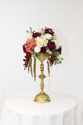 Sweet Merlot Tall Gold Vase Centerpiece (Rental)