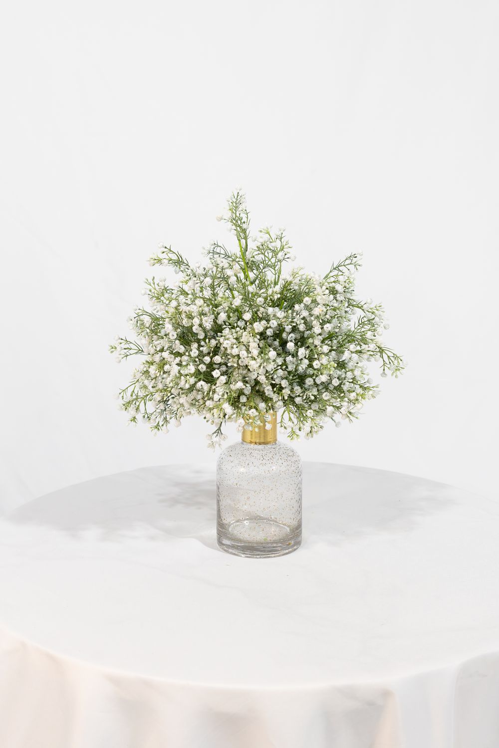 Garden Party Gold Neck Vase Baby's Breath Centerpiece (Rental)