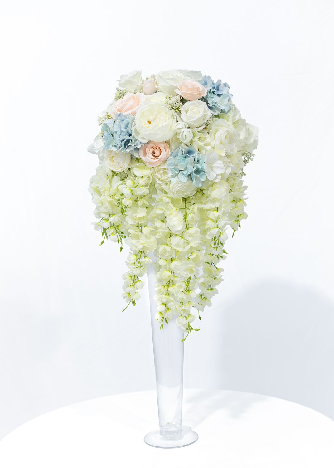 Little Touch of Blue Glass Vase Wisteria Centerpiece (Rental)