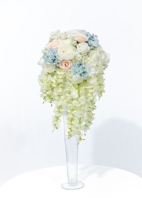 Little Touch of Blue Glass Vase Wisteria Centerpiece (Rental)