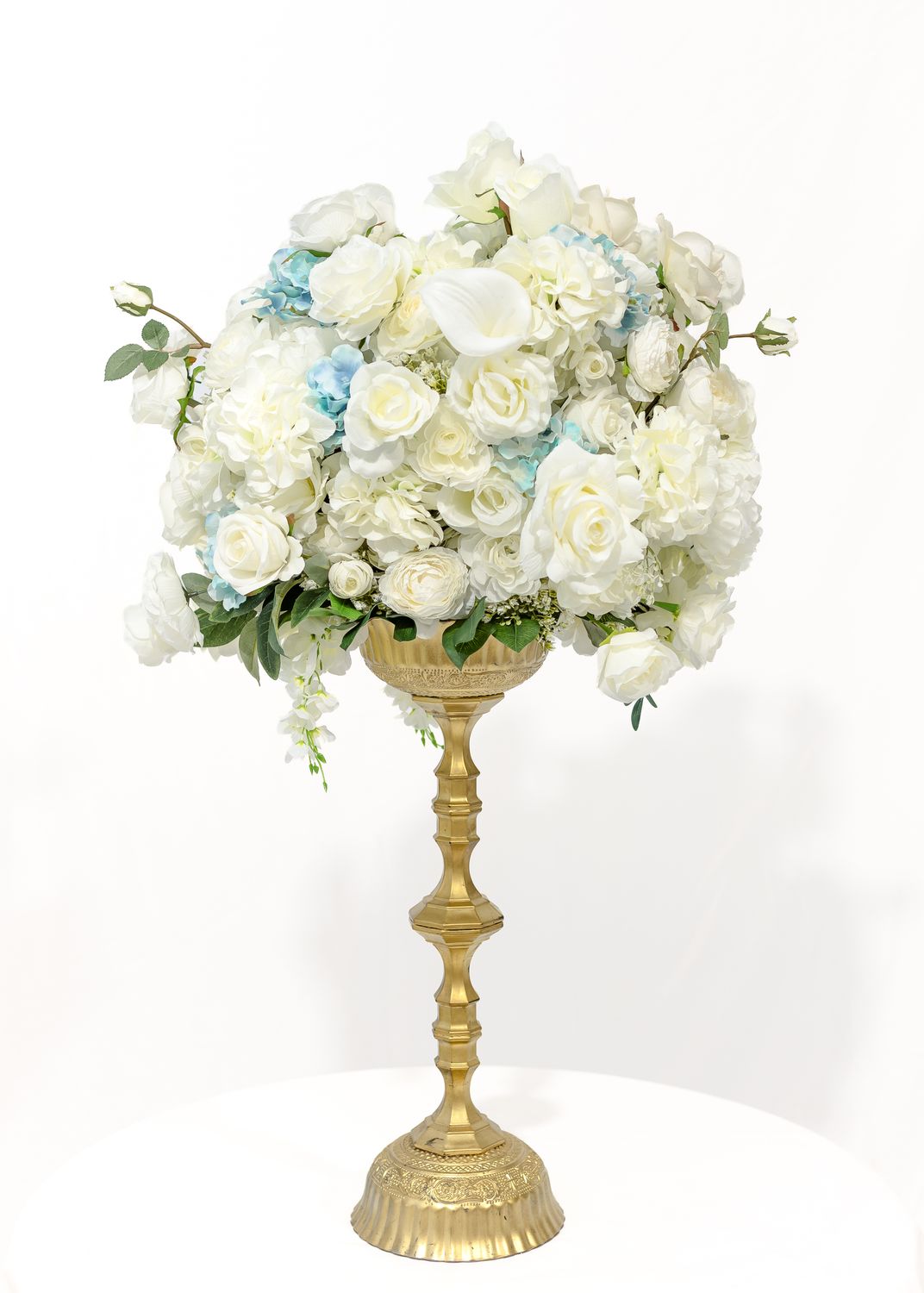 Little Touch of Blue Tall Gold Vase Large Centerpiece