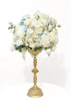 Little Touch of Blue Tall Gold Vase Large Centerpiece