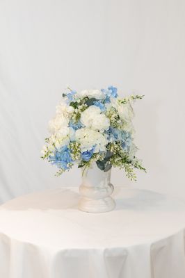 Little Touch of Blue White Ceramic Vase Centerpiece