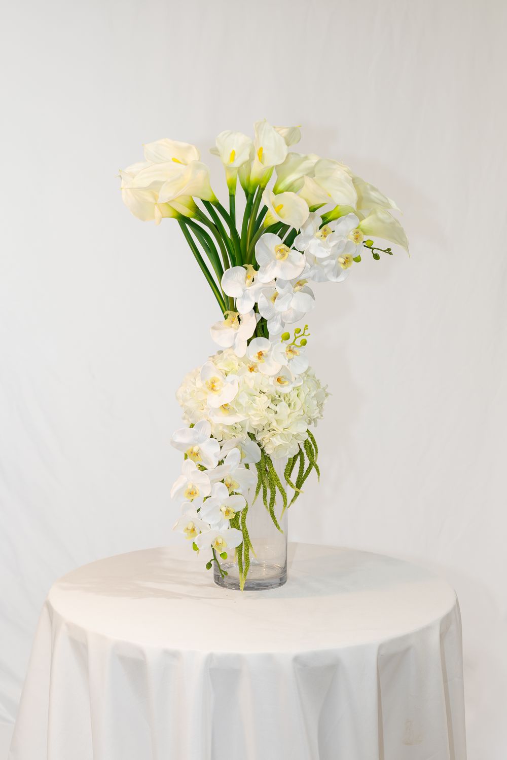 Everlasting Whispers Calla Lily Large Glass Vase Centerpiece (Rental)