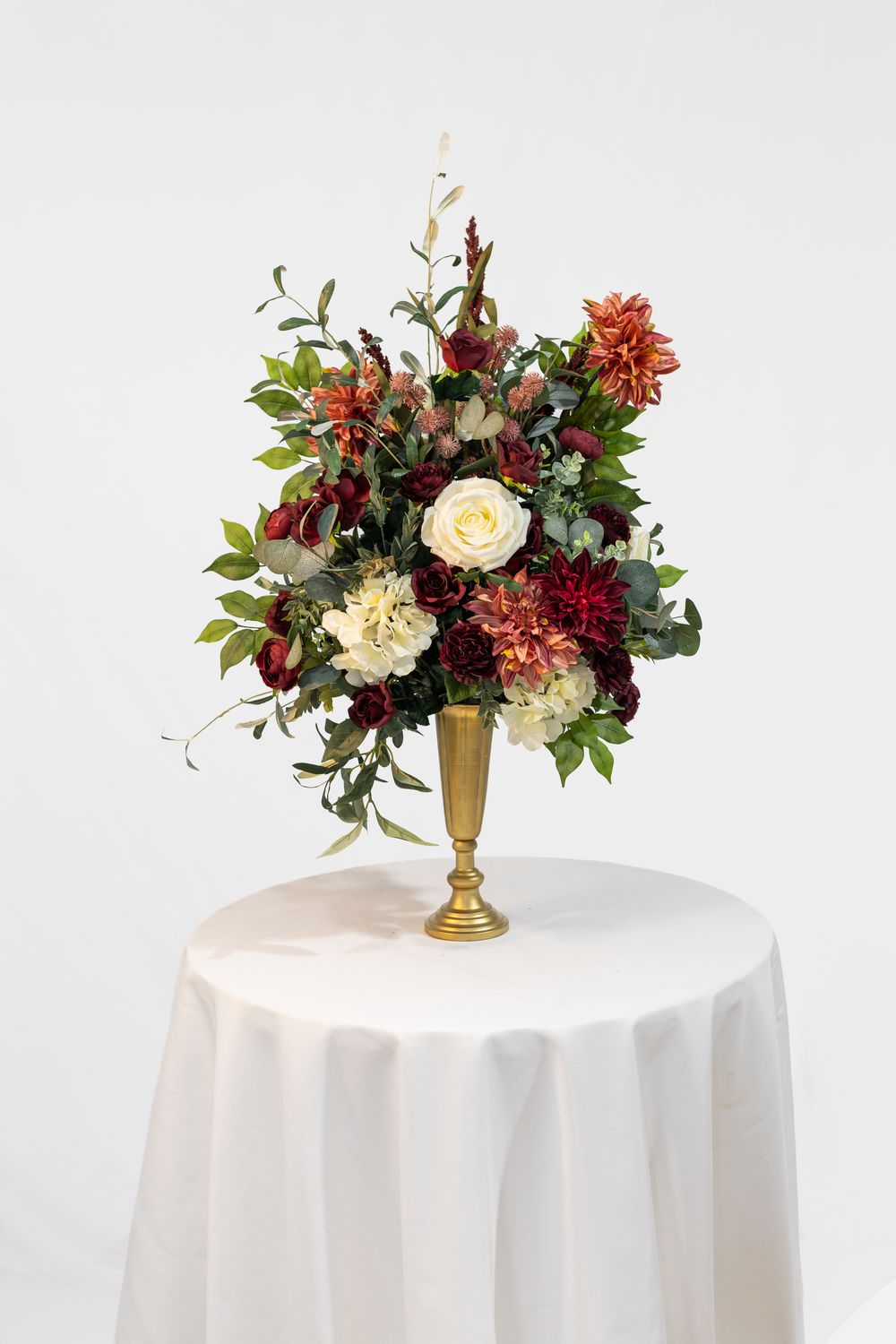 Sweet Merlot Short Gold Vase Large Centerpiece (Rental)