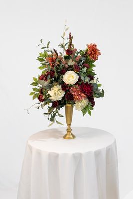Sweet Merlot Short Gold Vase Large Centerpiece (Rental)