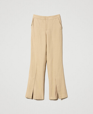 PANTALONI IN SAIA DI LINO CON SPACCHI