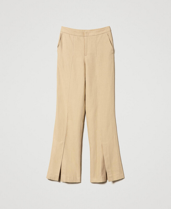 PANTALONI IN SAIA DI LINO CON SPACCHI