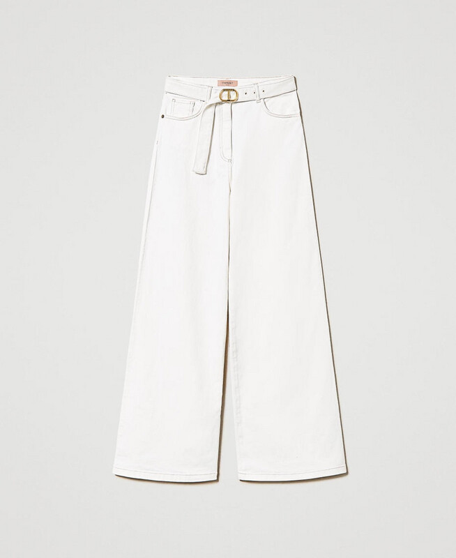 JEANS WIDE LEG BIANCO CON CINTURA