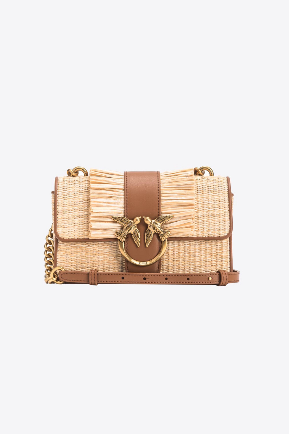 MINI LOVE BAG LIGHT IN RAFIA E PELLE CON FRANGE