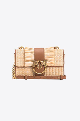 MINI LOVE BAG LIGHT IN RAFIA E PELLE CON FRANGE